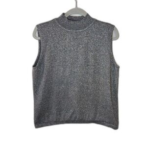 Liz Claiborne Women's Silver Shimmer Sleeveless Mockneck Sweater Size PL